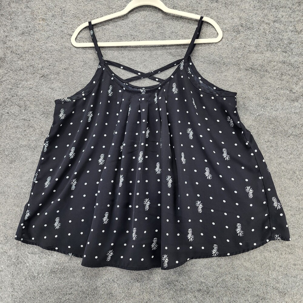 Torrid Shirt Womens 1 Sleeveless Black Polka Dot Pineapple